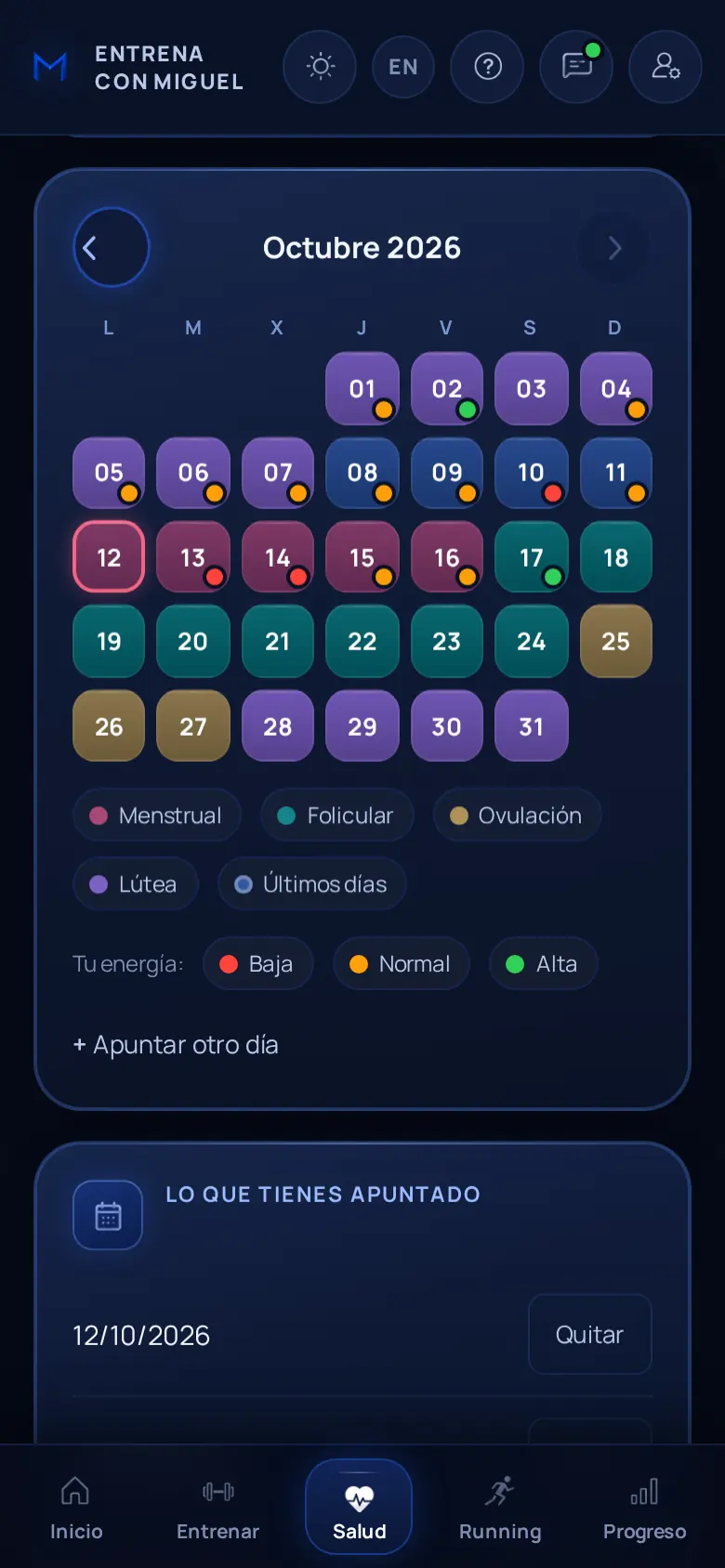 App: Tu ciclo y tu energía, día a día