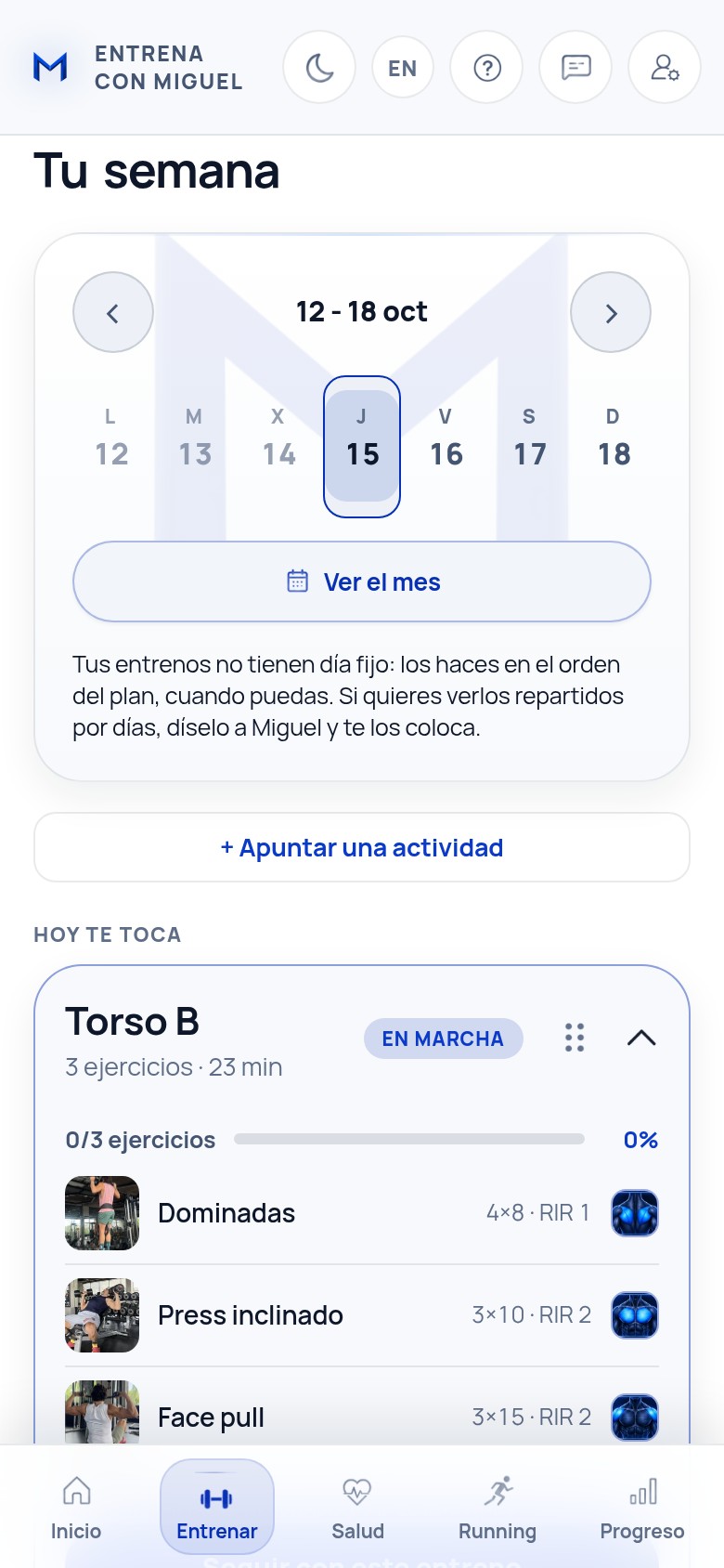 La semana del cliente en la app en modo claro